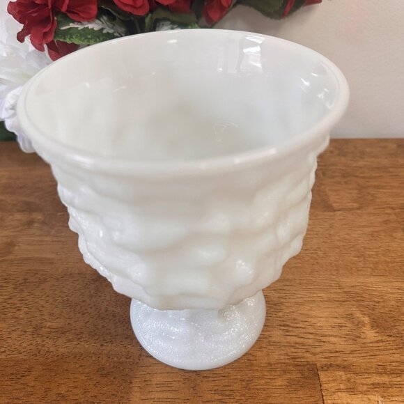 Vintage E.O. Brody Milk Glass Vase Textured White Pedestal Planter Wedding - Picture 3 of 5